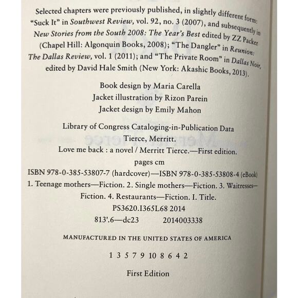 Love Me Back by Merritt Tierce Hardcover First Edition 2014 | Literary Fiction - Picture 7 of 9